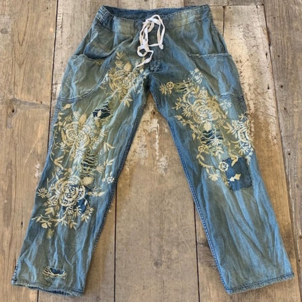 New Magnolia Pearl OKeefe Jeans Floral Embroidered Denim Jean Indigo Pant 210 os - Picture 8 of 16